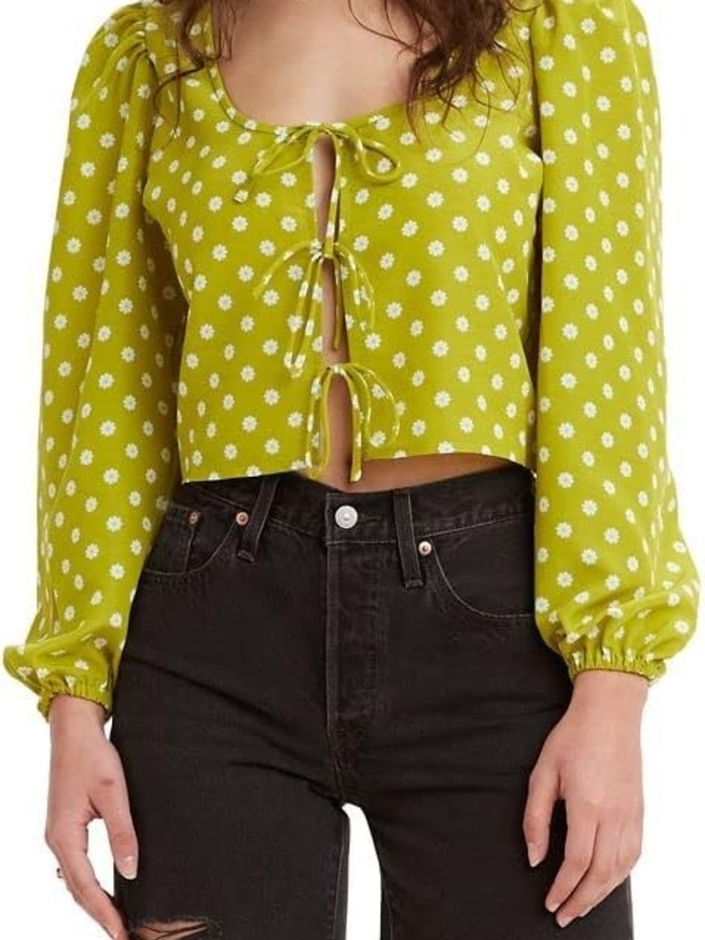 Levi's Lime Green Floral Tie-Front Crop Top